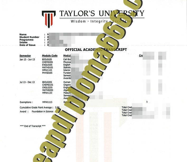 buy Taylor's University transcript