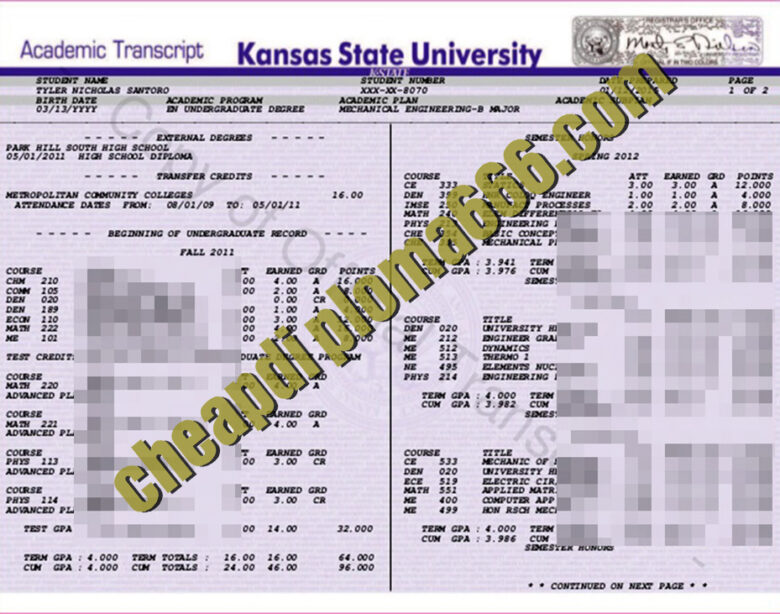 University of Kansas transcript