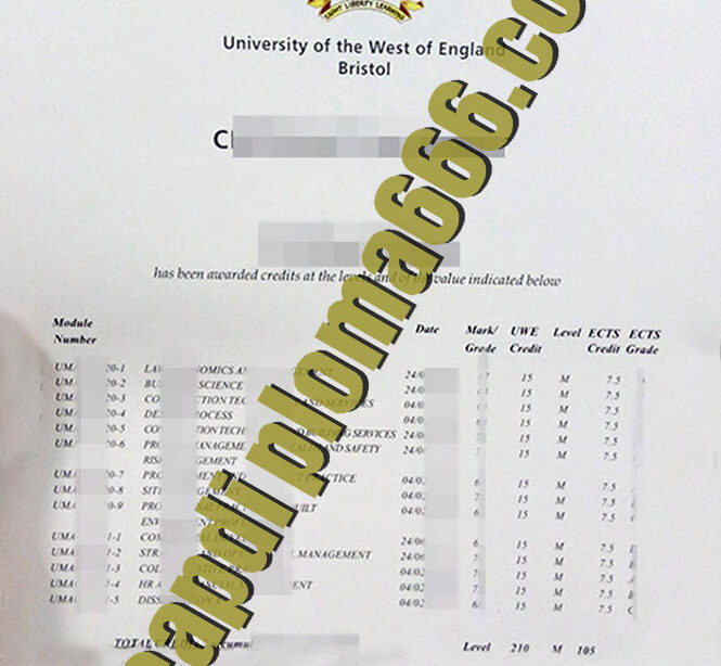 fake University of the West of England transcript
