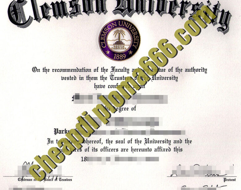 Clemson University degree certificate